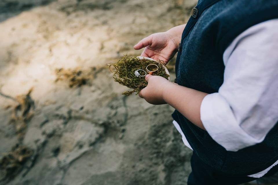 Tofino Elopement Wedding Rings brought in seashell on Tonquin Beach Vancouver Island