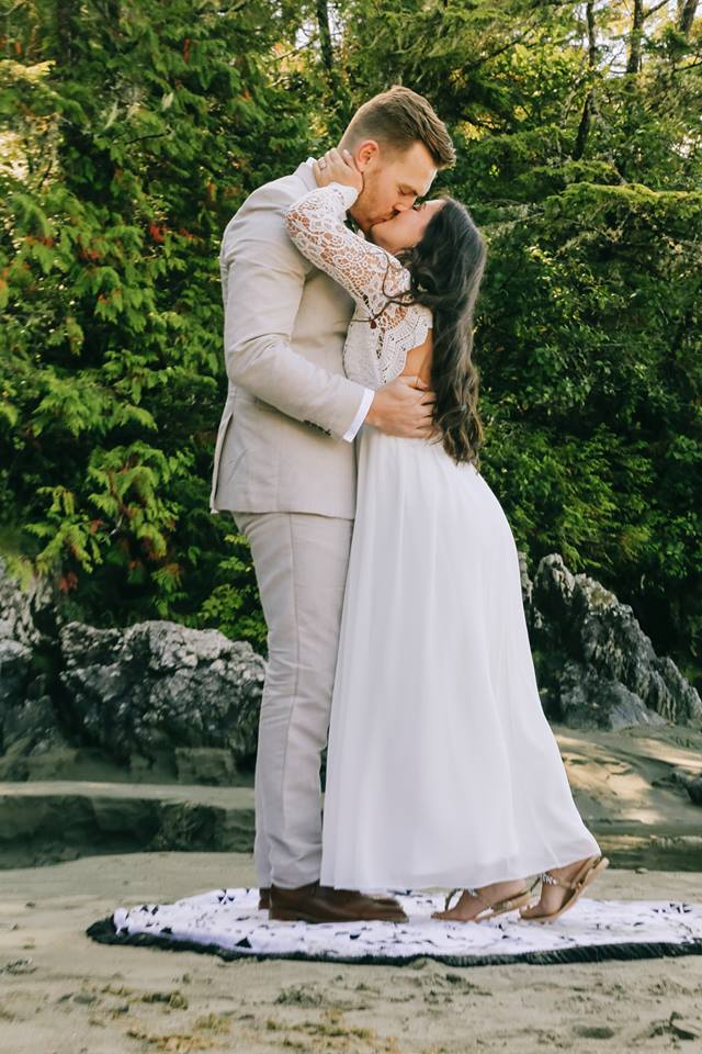 Tofino Elopement Bride in Lulus Wedding Dress on Vancouver Island