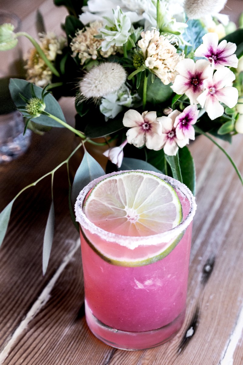 Pink signature drink at wedding reception in Vancouver