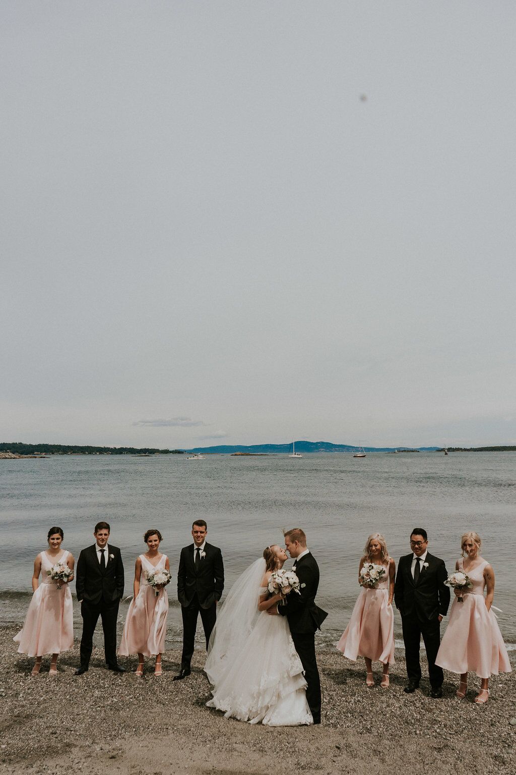 Wedding Party on beach of Vancouver Island