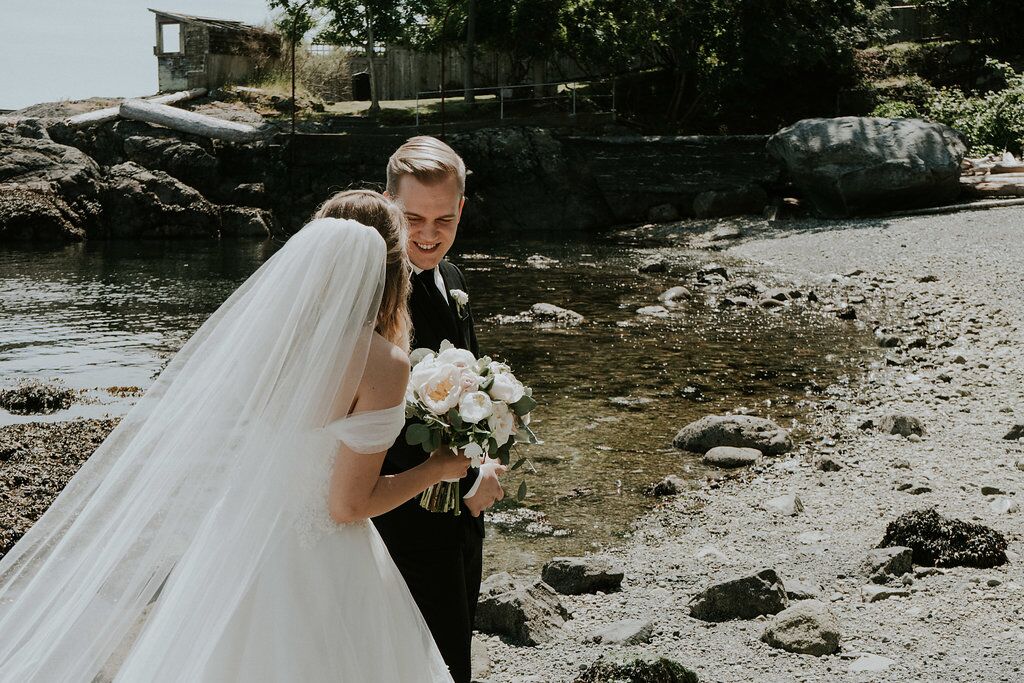 Romantic wedding couple on the Vancouver Island Beach