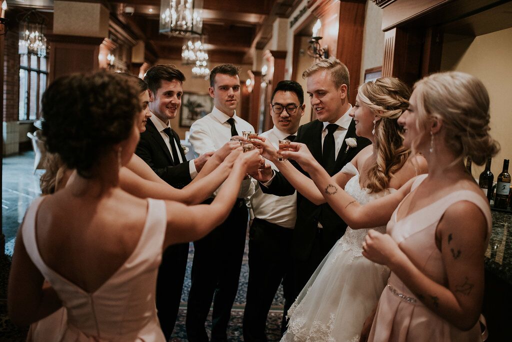 Romantic wedding party toasting the newlyweds Vancouver Island Wedding