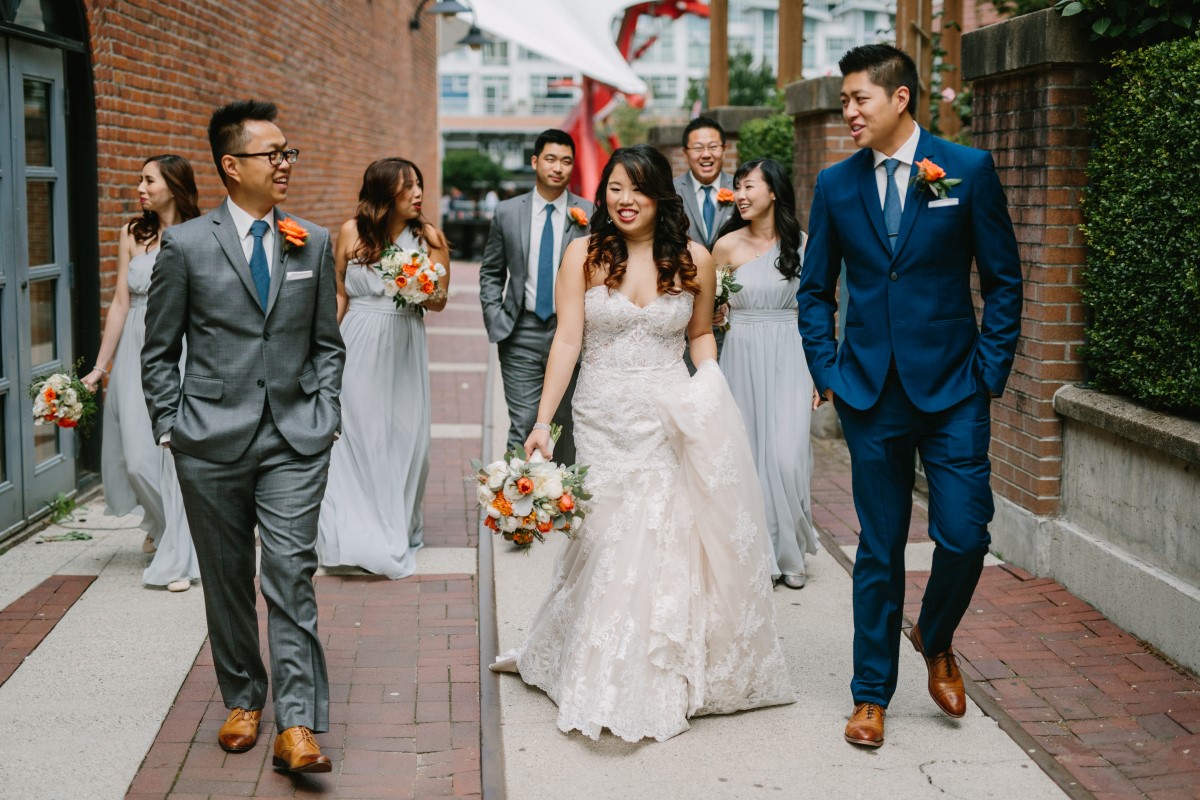 Chinese Fusion Wedding Party walk through Vancouver Street