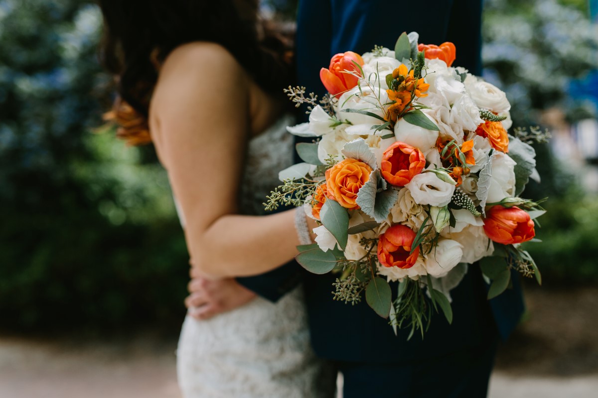 Chinese Fusion Bridal Bouquet Orange Anemones and White Roses by Sunflower Flowers in Vancouver