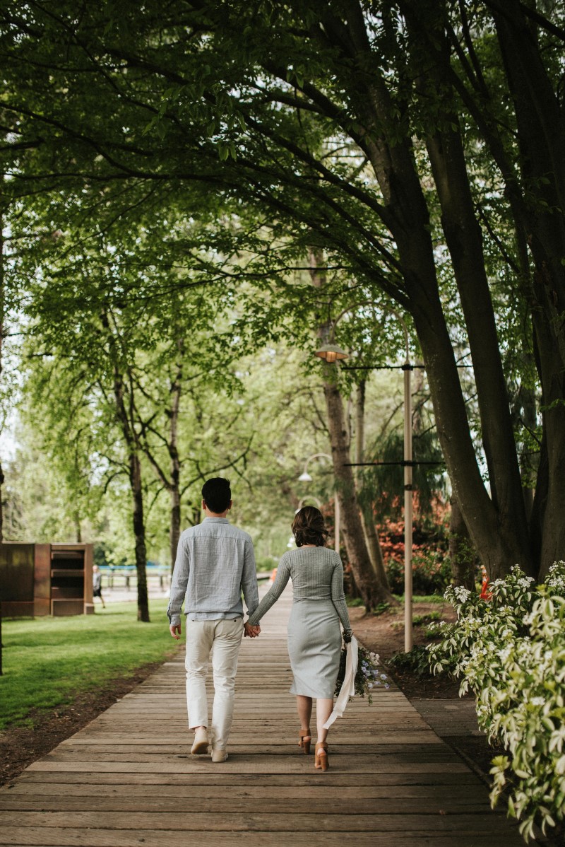 Vancouver Engaged Couple Holding Hands in the Park