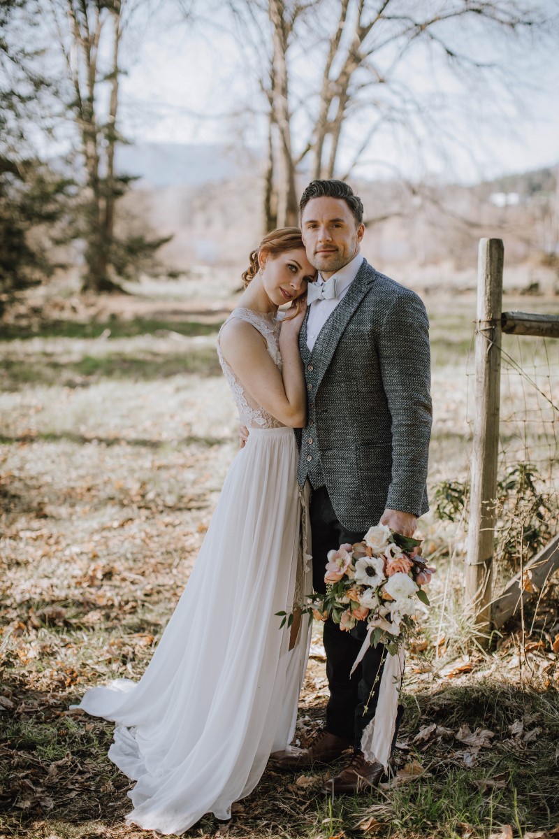 Newlywed Portrait in field of grass on Vancouver Island