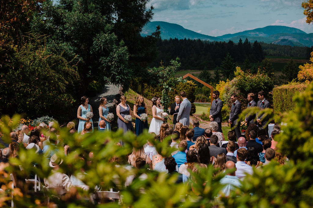 Happily Ever After Ceremony in Arbutus Ridge Golf Club Garden on Vancouver Island