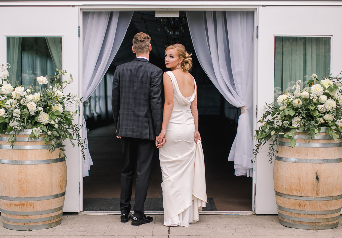 Bride in Grecian White Gown by Angela Marie Photography