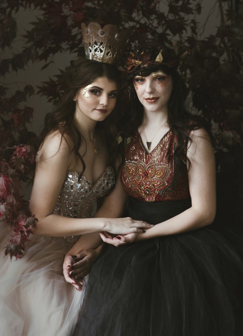 Bridal shoot with medieval gowns and crowns