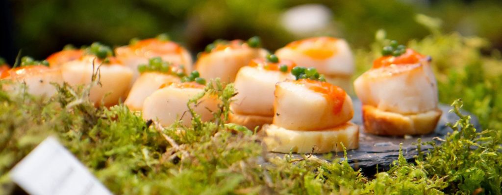 Sushi pieces on green moss with Truffles Catering Victoria