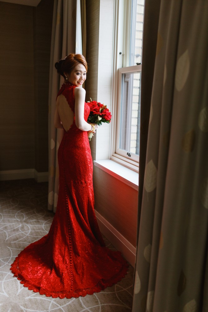 Love Fusion Wedding Show bride in red gown in Vancouver