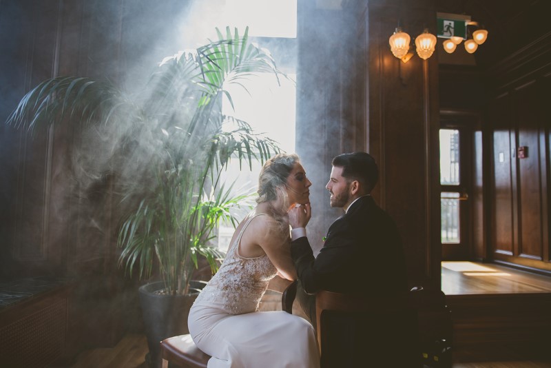 Tropical Empress Wedding couple surrounded by palms and shadows by KGoodPhoto 