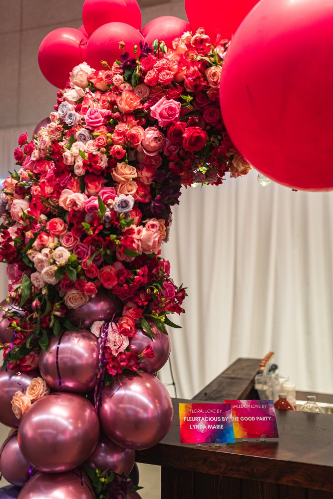 Pink Ballons and flowers around Twist Victoria at the Vancouver Island Wedding Awards Gala by Fleurtacious