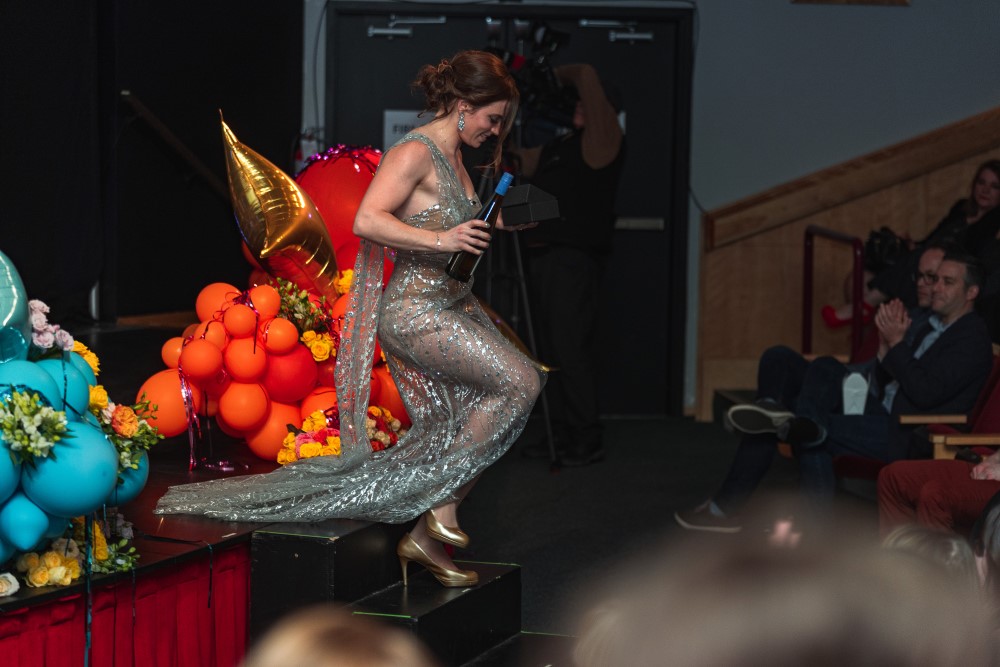 Vancouver Island Wedding Awards 2020 Host Kelsey Goodwin accepts Photography Award at Mary Winspear Centre