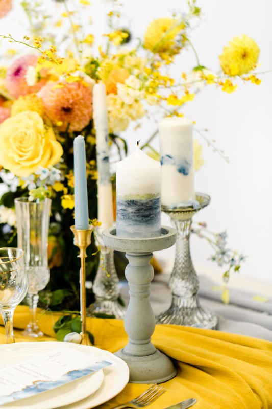 Exquisite Dusty Blue Wedding Inspiration Candles by Ideal Events Vancouver