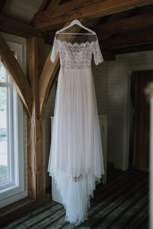 Romantic Lace and Chiffon Wedding Dress by Bliss Gowns Nanaimo