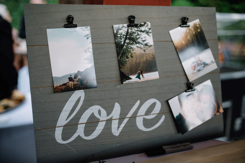 Romance Memory Board at Wedding Reception on Vancouver Island