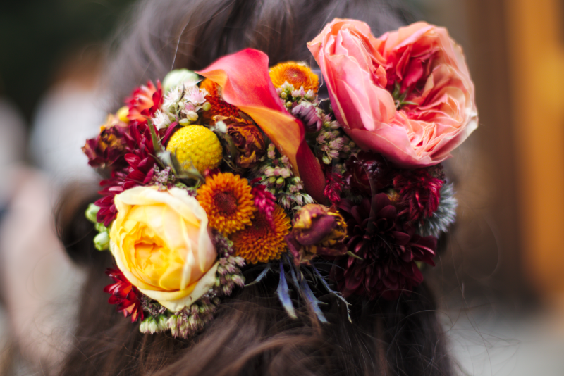 Yellow rose and Pink Dahlia Floral Hairpiece for Bridesmaid