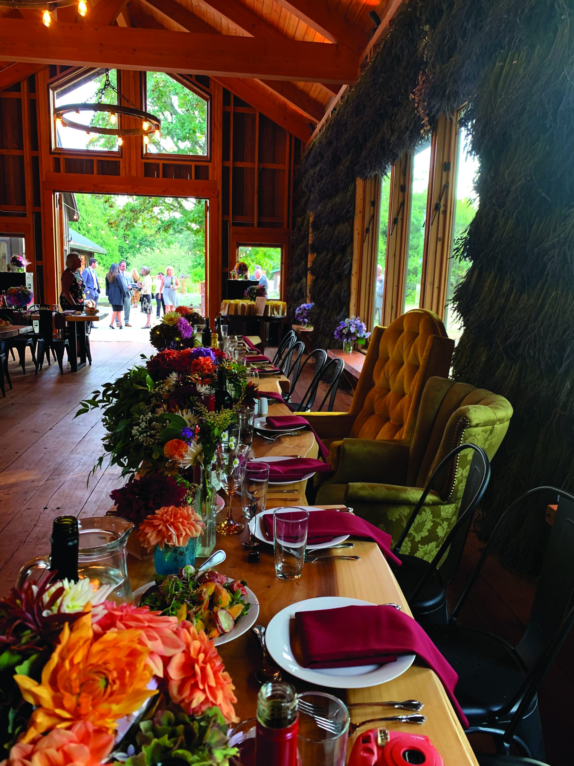 Charming Farm Wedding Reception Table with Vintage Chairs at Bilston Creek Farm