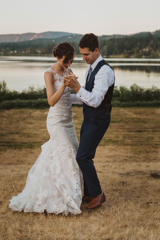 Dancing wedding couple have their first dance