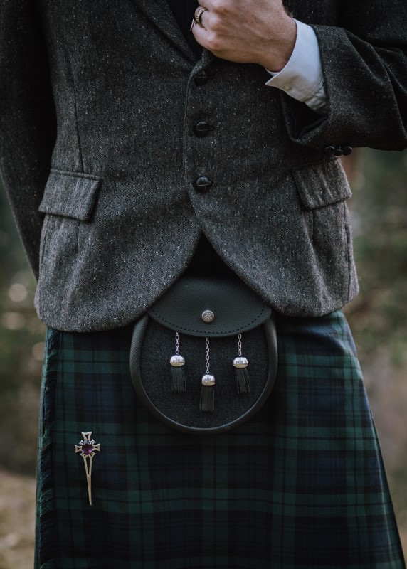 Sporron, Jacket and Plaid Kilt worn by groom by North of Hadrians 