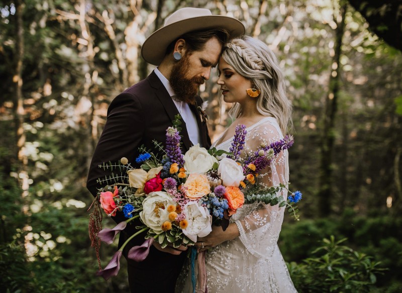 West Coast Newlyweds with Bouquet Captured by Myrtle and Moss Photography