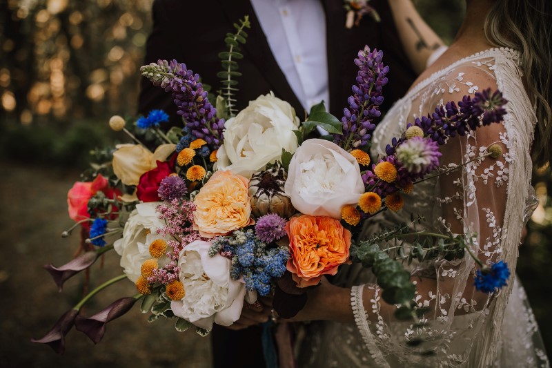 Colourful Loose Bridal Bouquet by Bespoke Blossoms