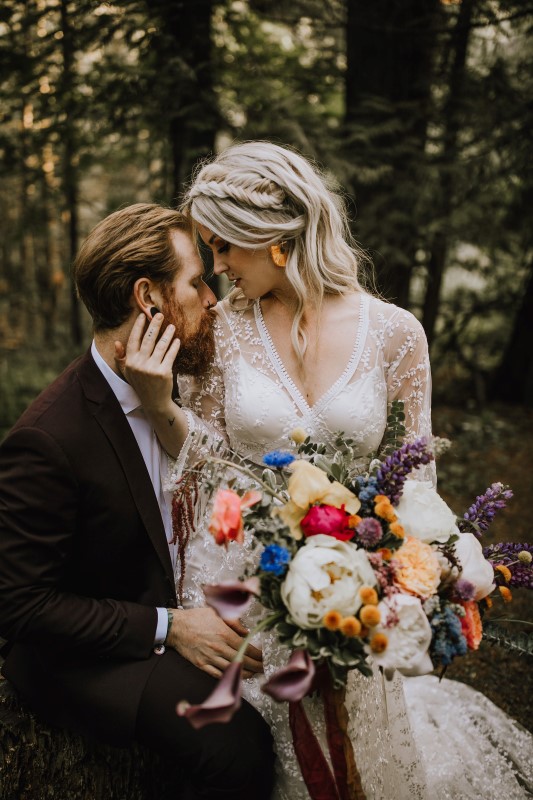 Romantic Bride and Groom at Love and Llama Wedding by Myrtle & Moss Photography