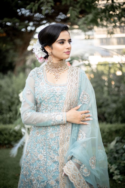 Vancouver Bride in ice blue and lace sari gown by Key Events and Weddings