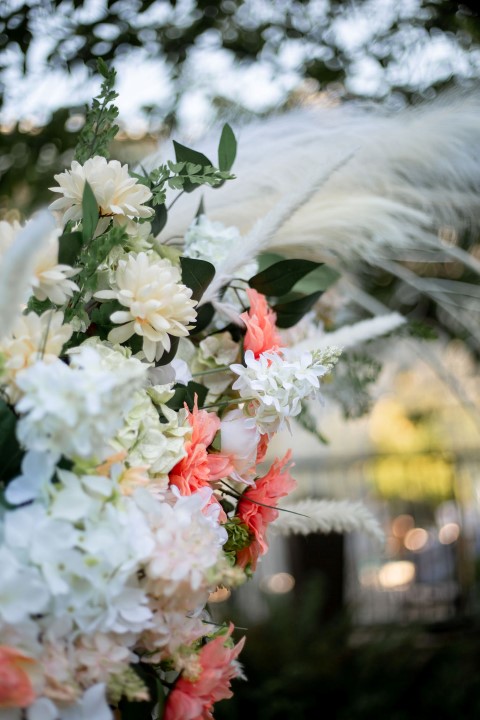 Wedding Style Ceremony Hoop with dahlias and feathers at Westin Bayshore Vancouver