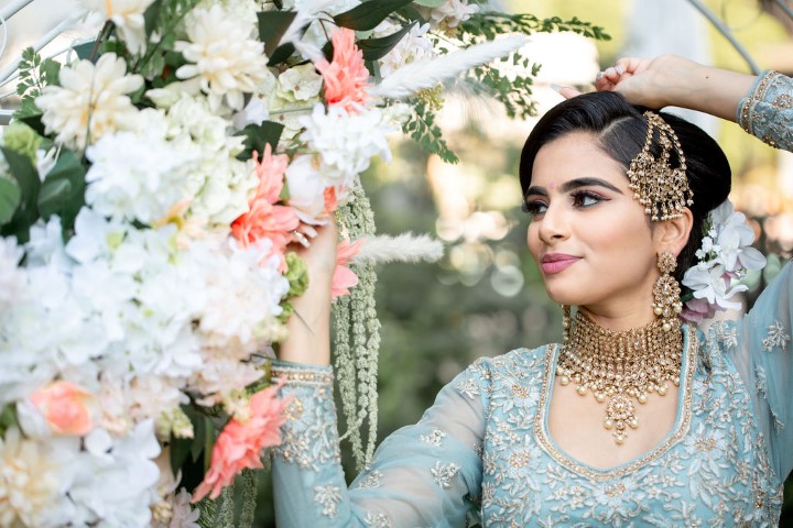 Wedding Style Indian Bride in ice blue sari and jewellery by Dilly 06 Bollywood Vancouver