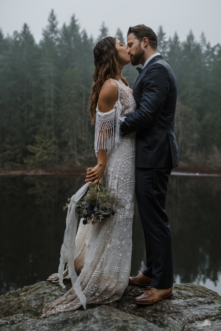 Reclamation Bridal Gown with lace off the shoulder ruffle 