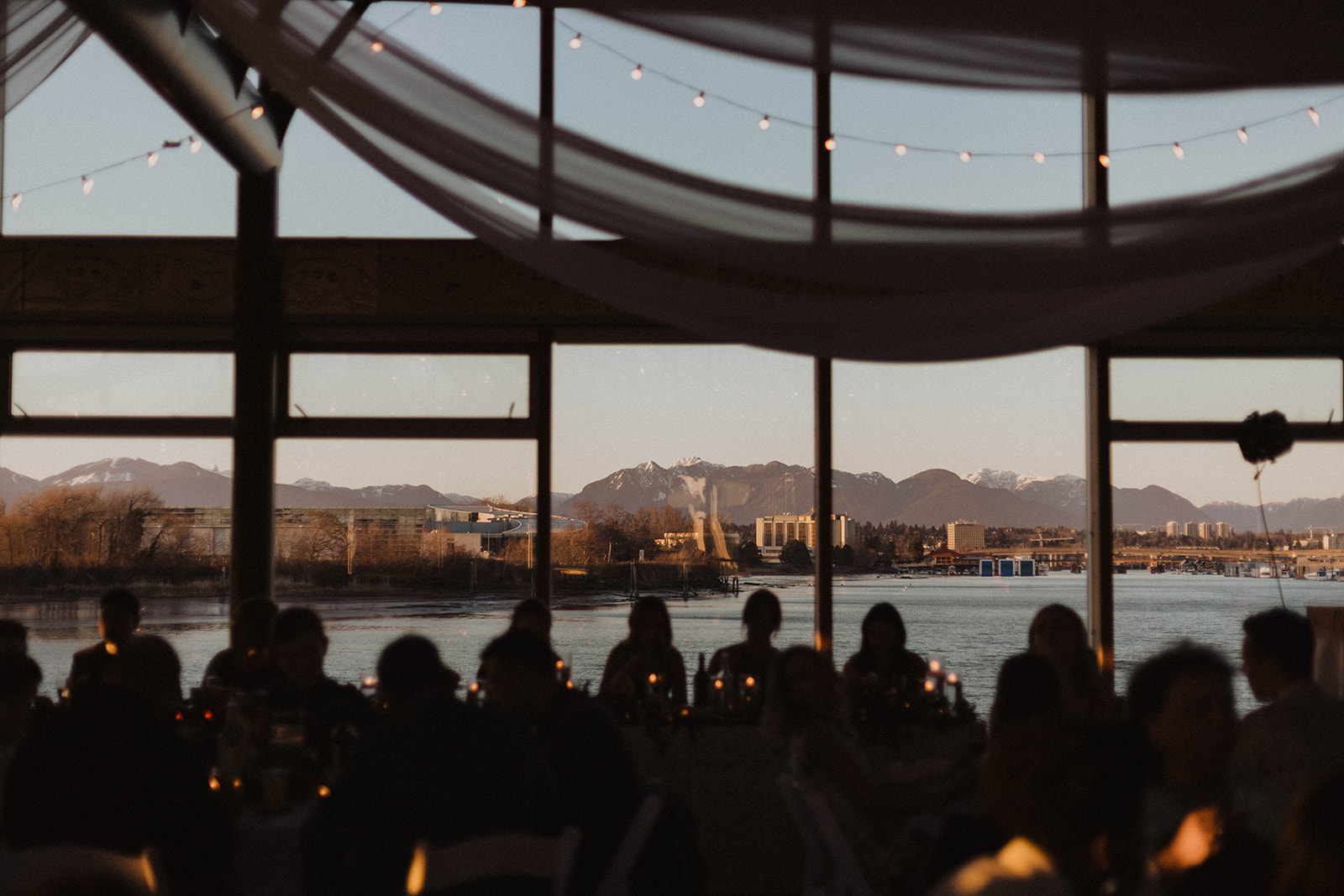 UBC Boathouse Wedding ceiling treatment white fabric by Proline International Trading Vancouver