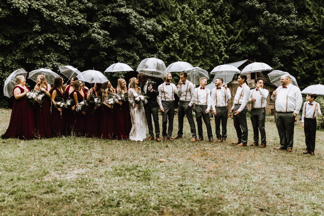 A Farm Table Wedding Party in field in Lake Cowichan 