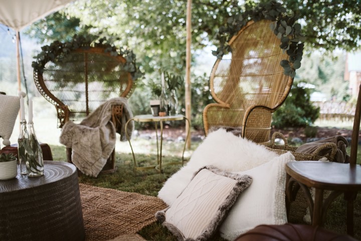 Rattan chairs and greenery 