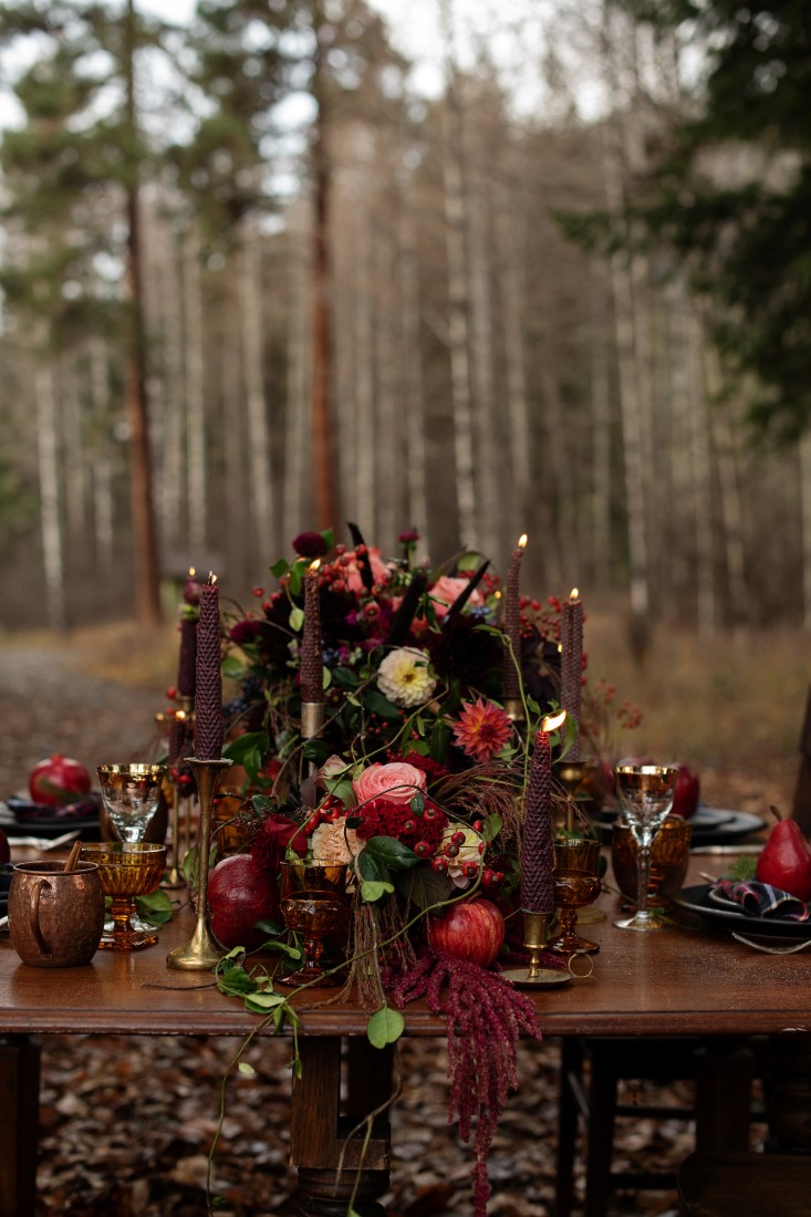 Magical Woodsy Wedding Reception Table Decor by Urban Fig Photography