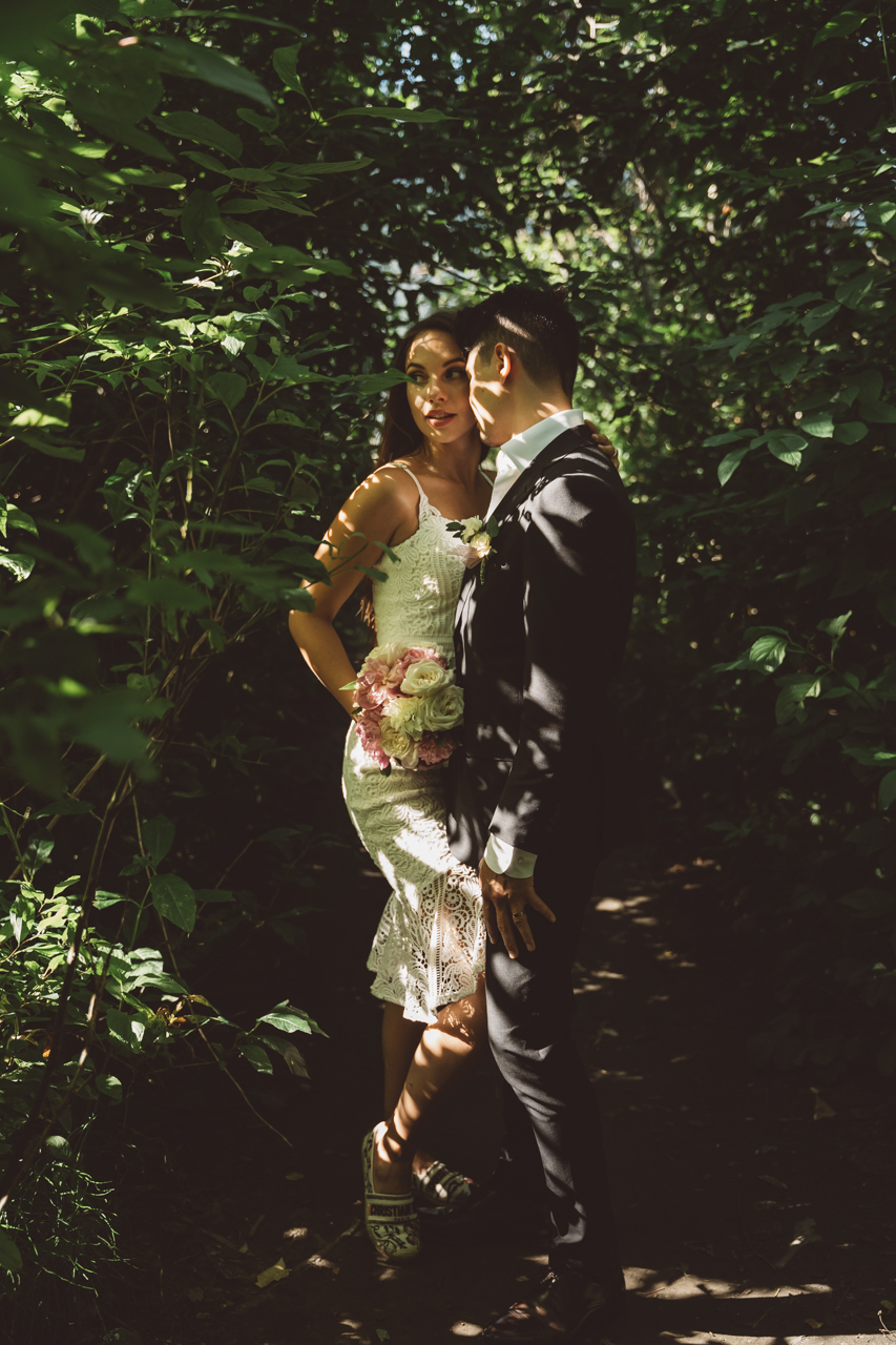 Whistler newlyweds in the forest