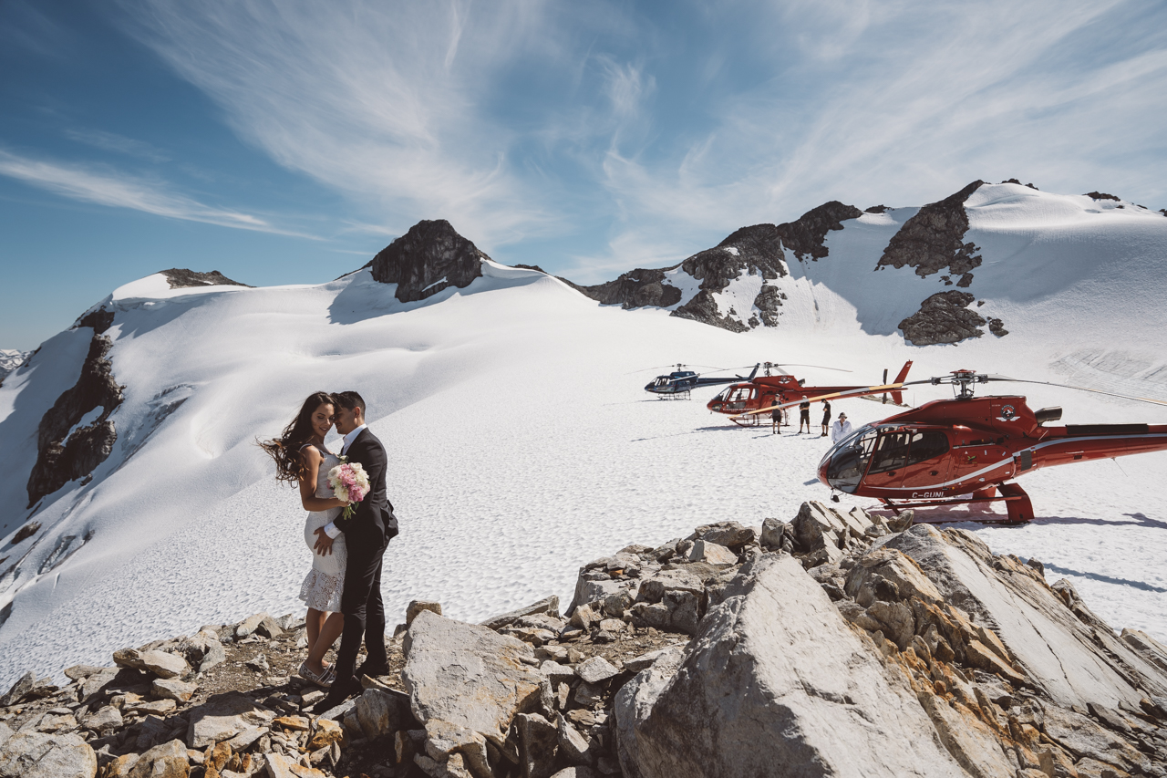 Wedding in the Mountains newlyweds by Whistler helicopter