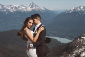 Bride and Groom on Whistler Mountaintop by Helen Sarah Photography