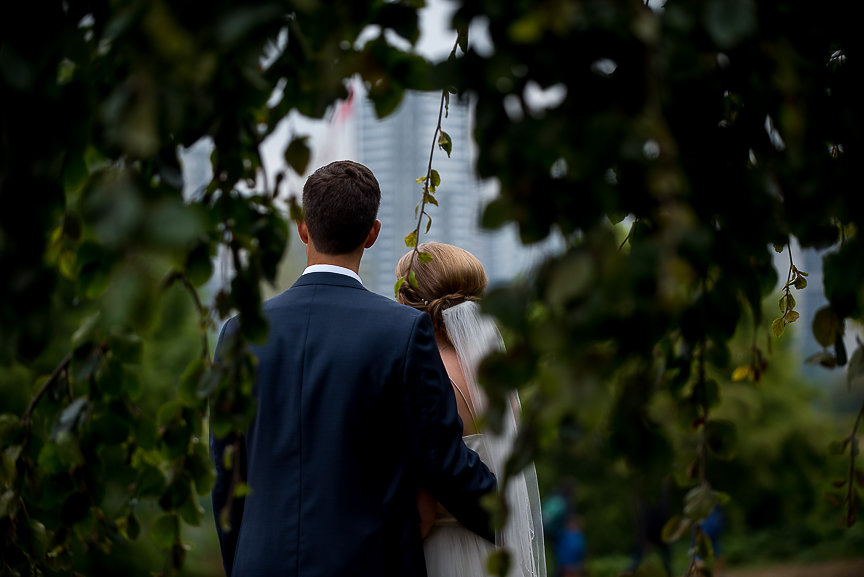 Wedding on the Water couple in the trees