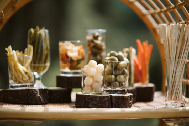 Olive Bar for Martinis at Wedding Cocktail Hour by Truffles Catering Vancouver Island