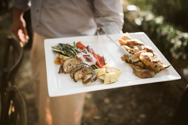 Appetizers at outdoor reception by Truffles Catering Vancouver Island 