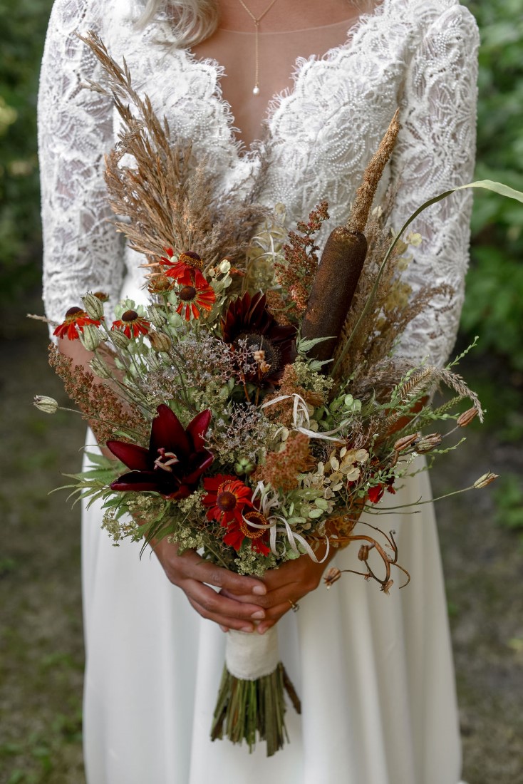 Brideal Bouquet of local blooms and dried grasses 