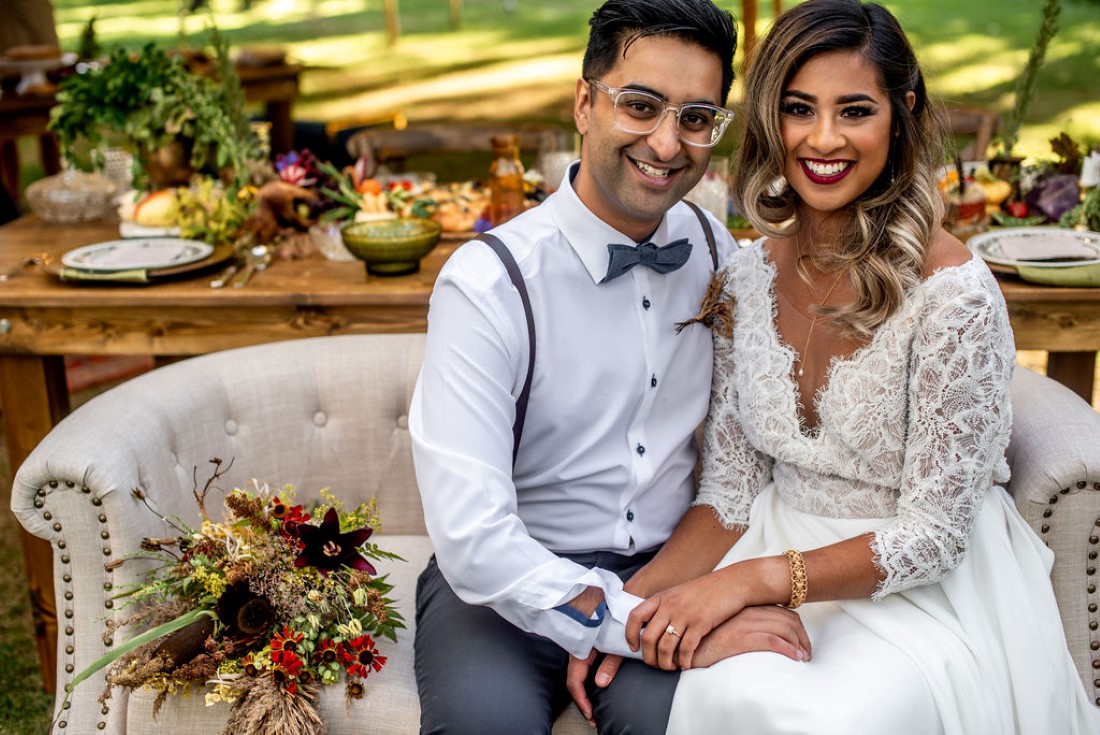 Bride and Groom on settee after ceremony 