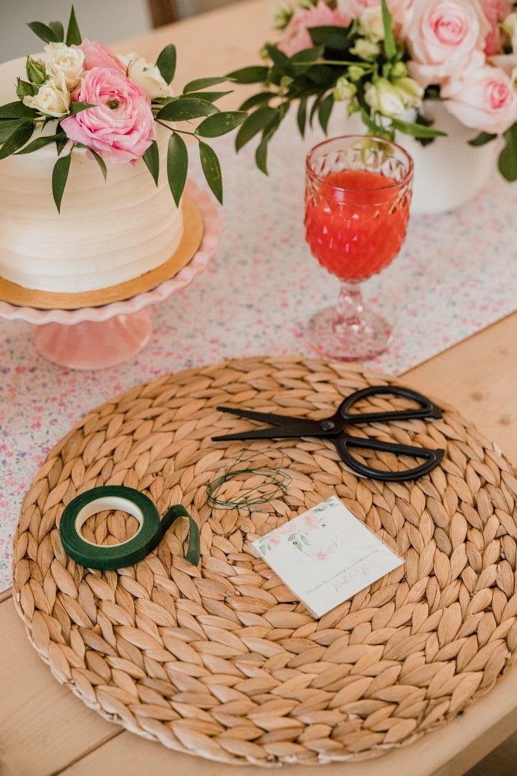 DIY Floral Crown Workshop Bridal Shower supplies wire, floral tape and scissors