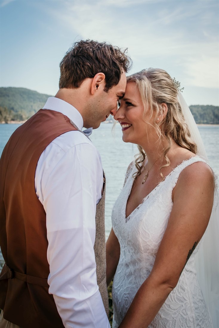 First Look for Bride and Groom at oceanside home on Vancouver Island