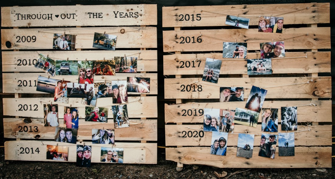 Wedding Relationship Timeline with Photos on Wood 