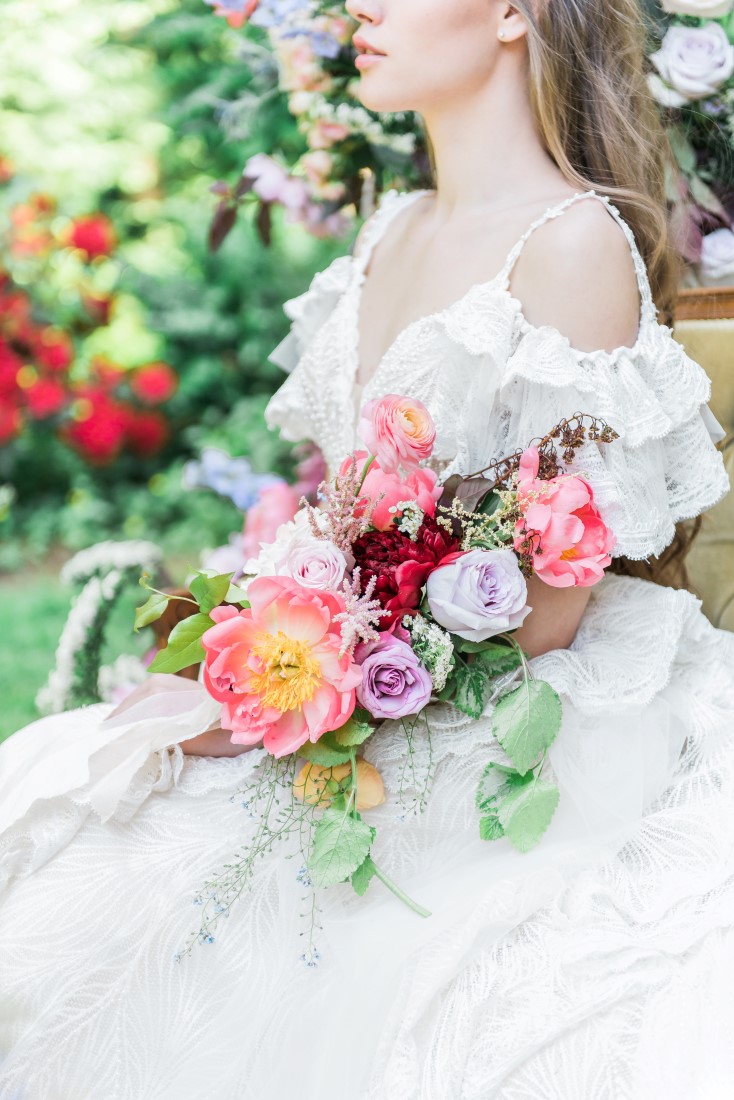 Bridal bouquet of pink peony, white roses by Vivio Flowers Vancouver