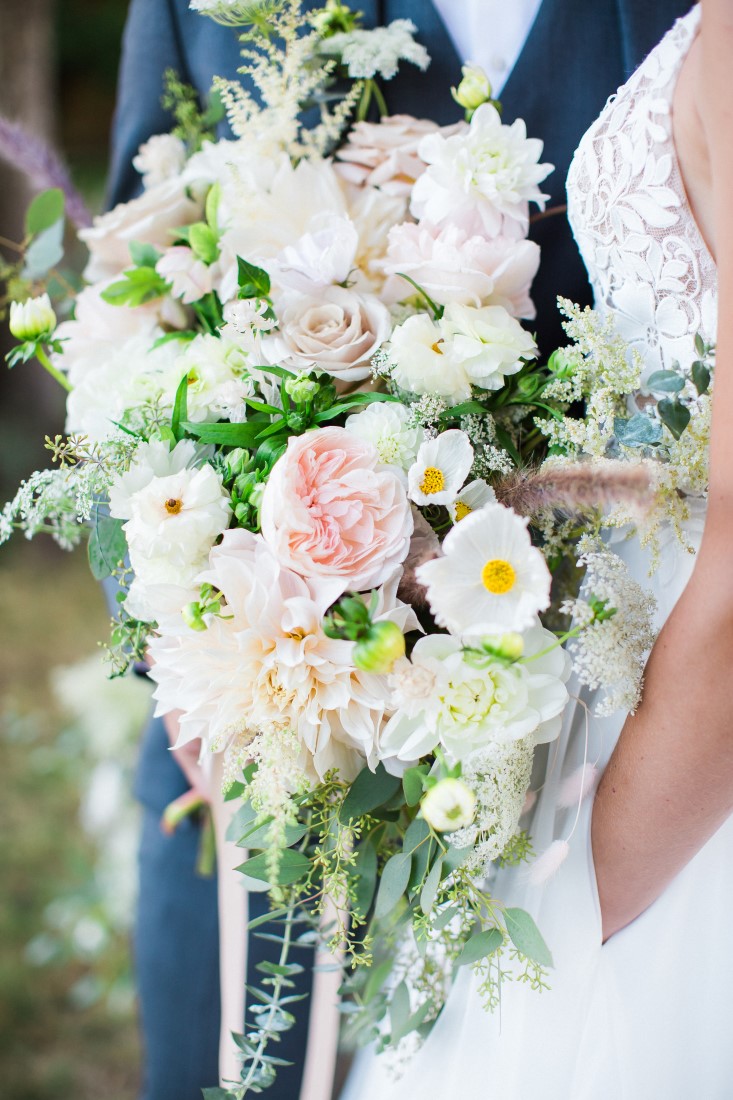 White and blush pink cascading bouquet by Vancouver Florists