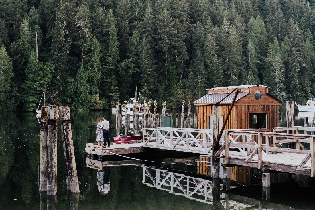 Engaged Romance Pier Shot on Vancouver Island